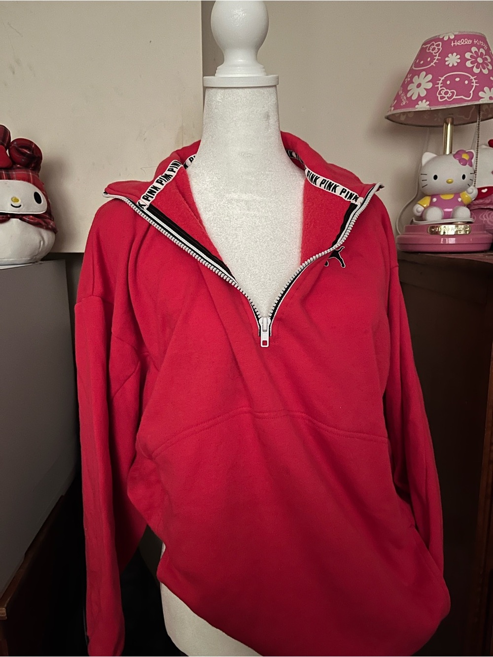PINK Victoria's Secret Bright Red Half-Zip Hoodie